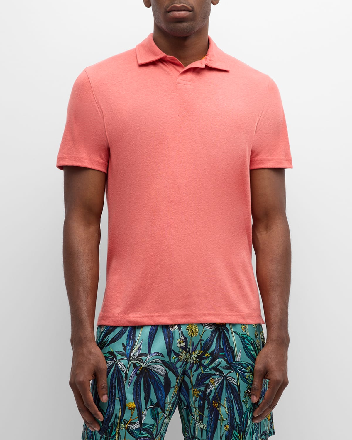 Shop Swims Men's Lino Open-collar Short-sleeve Polo Shirt In Faded Coral