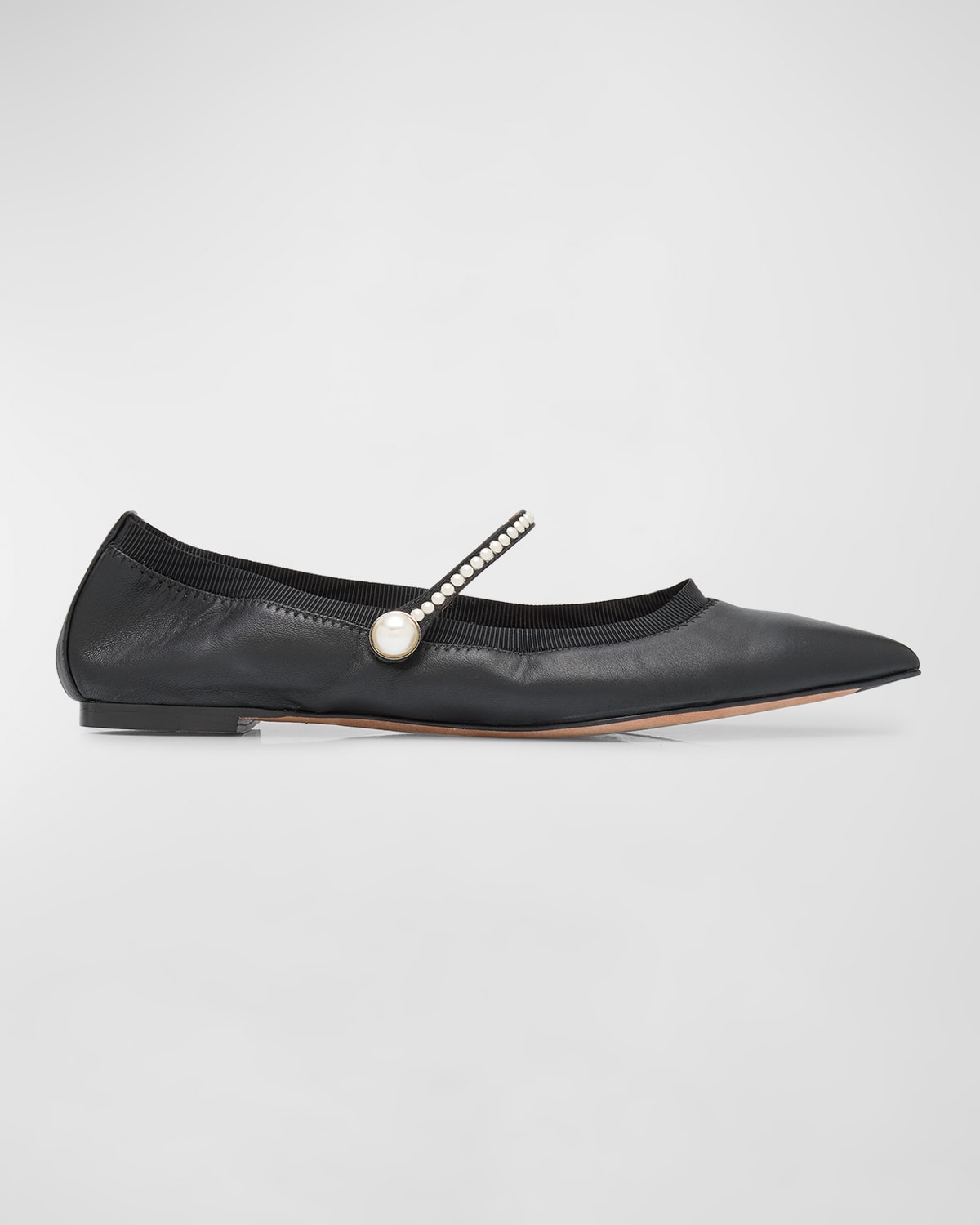 Aquazzura Romy Leather Pearly Mary Jane Ballerina Flats In Black
