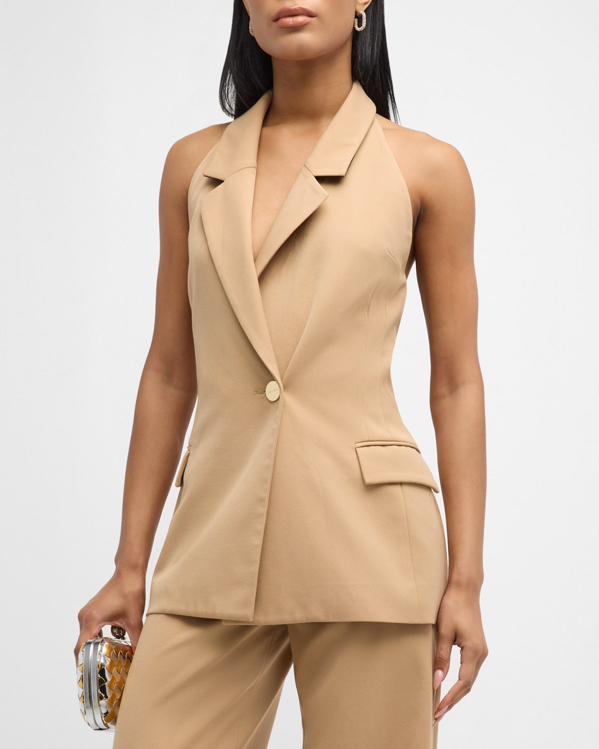 Sergio Hudson Double-breasted Tailored Halter Vest In Neutral