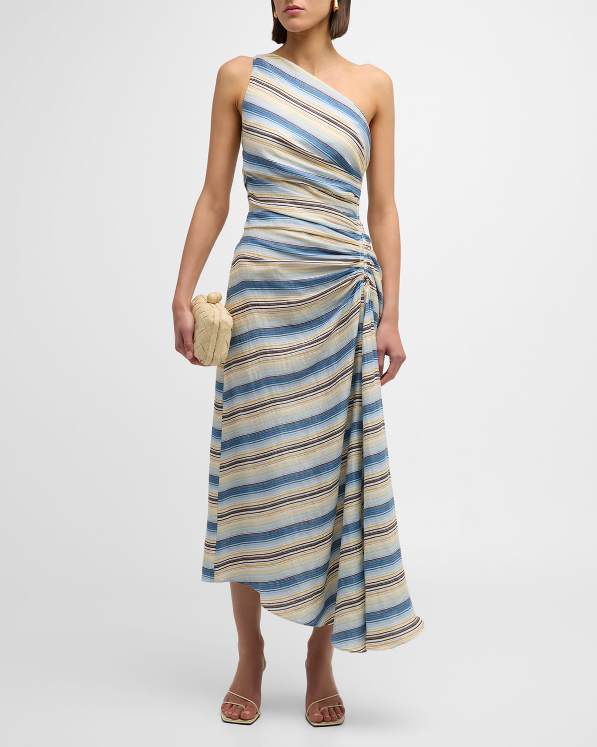 A.l.c Carolyn Stripe One-shoulder Maxi Dress In Blue