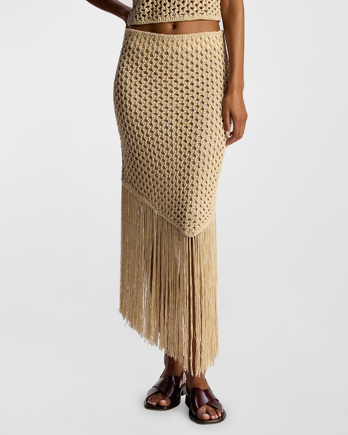 Shop A.l.c Leona Knit Fringe Midi Skirt In Pampas