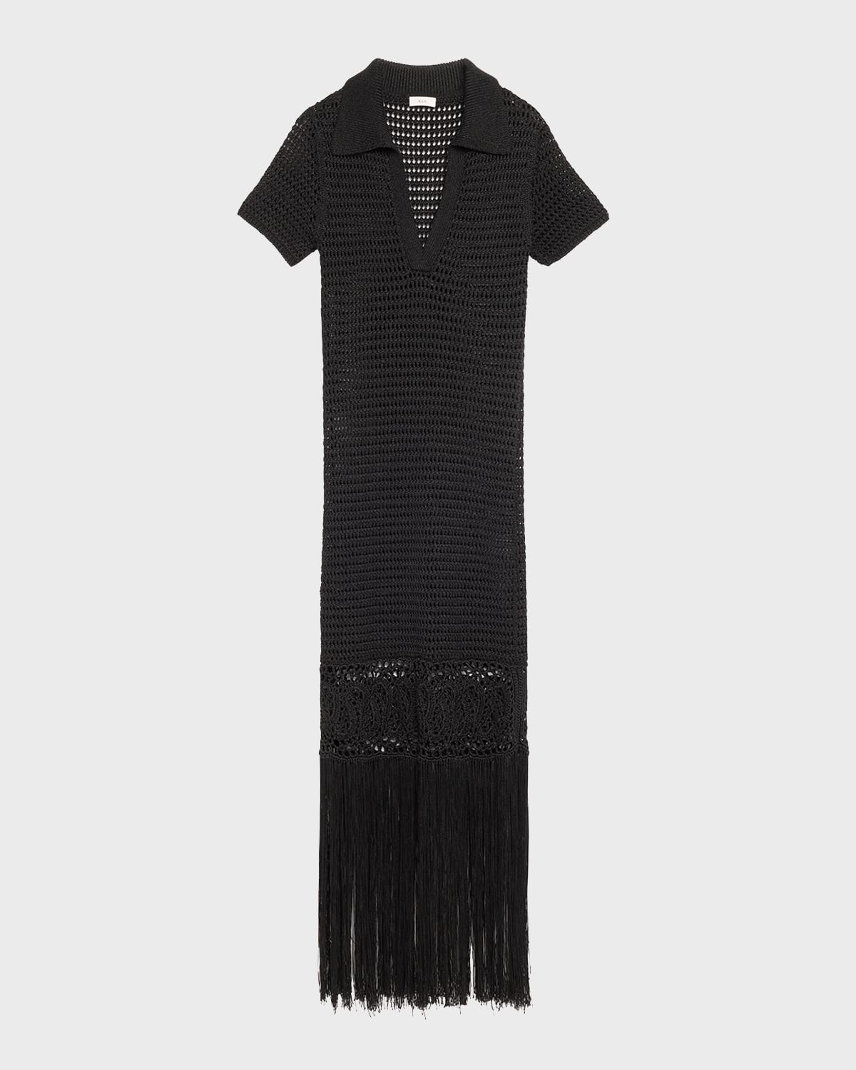 A.l.c Valerie Open-knit Fringe Maxi Dress In Black