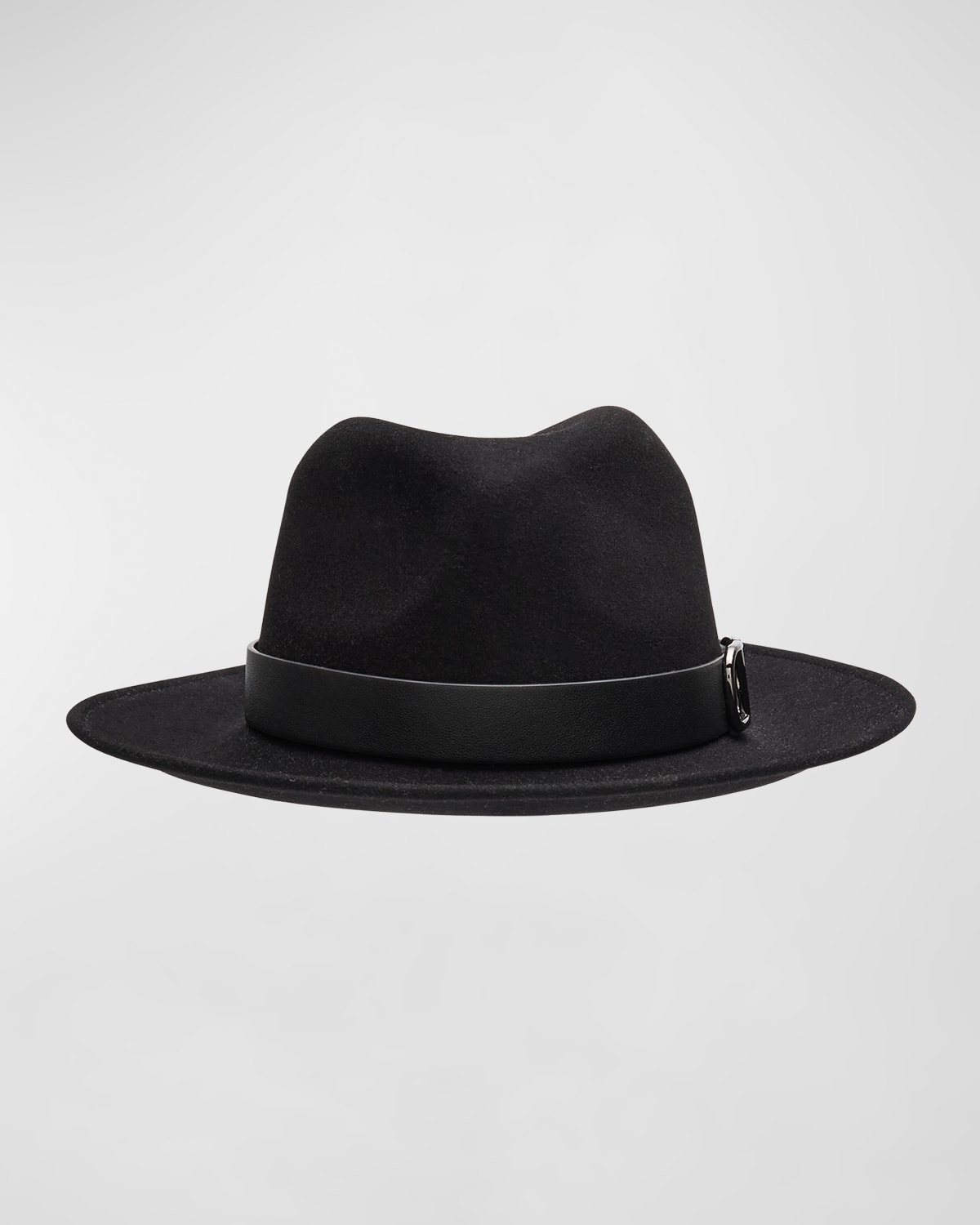 Valentino V-logo Wool Fedora With Leather Band In Yzy Nero Nero Oro