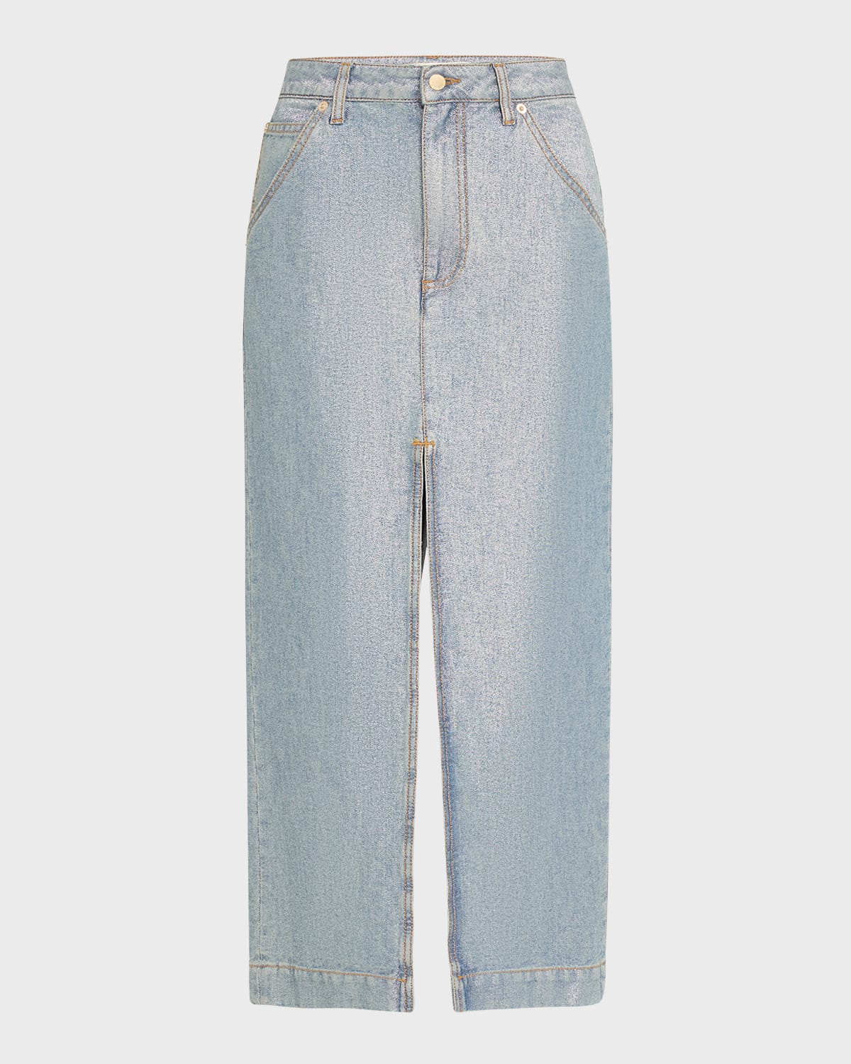 Shop Darkpark Erika Metallic Denim Skirt In Light Wash