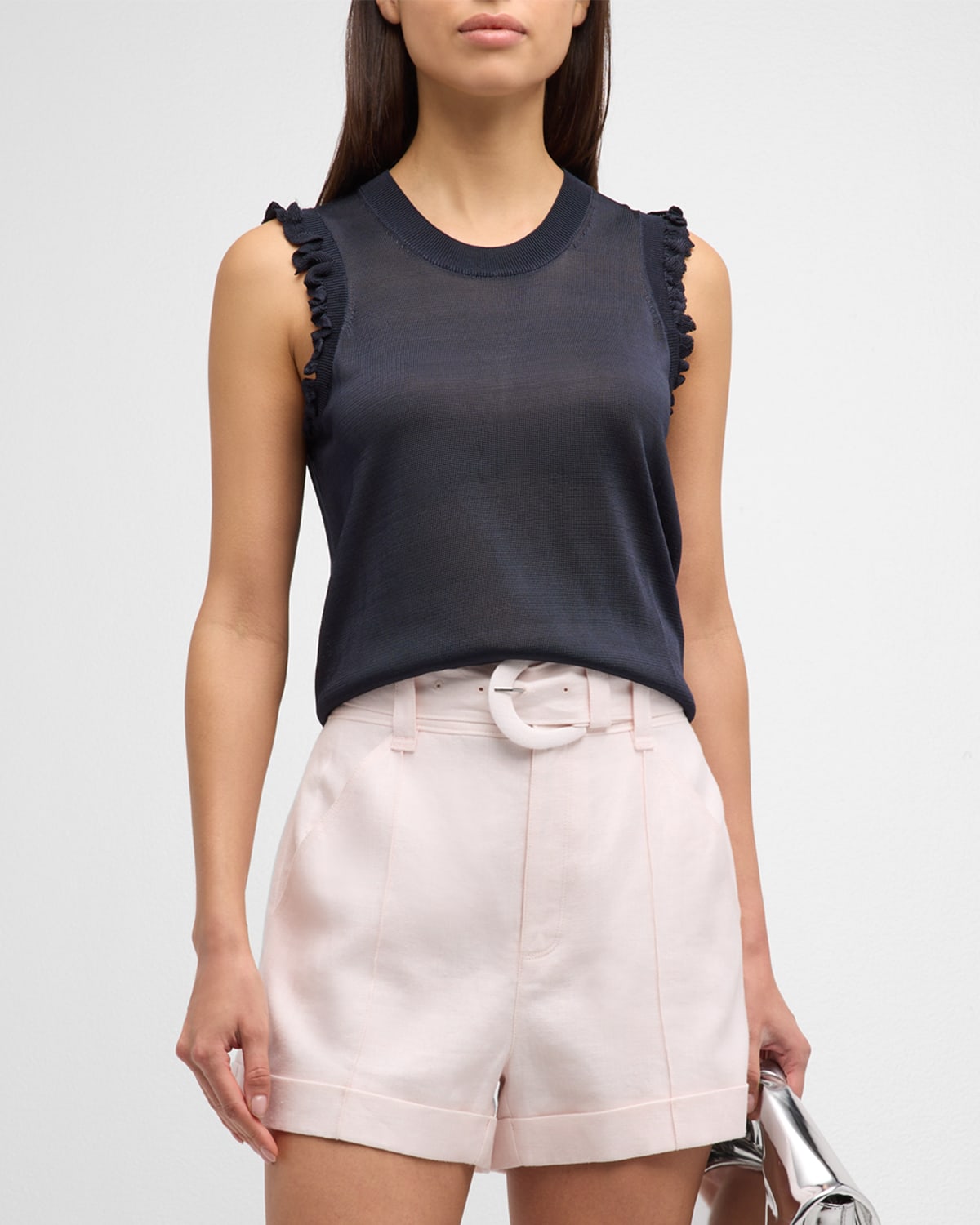 Lenore Sleeveless Knit-Front Combo Top