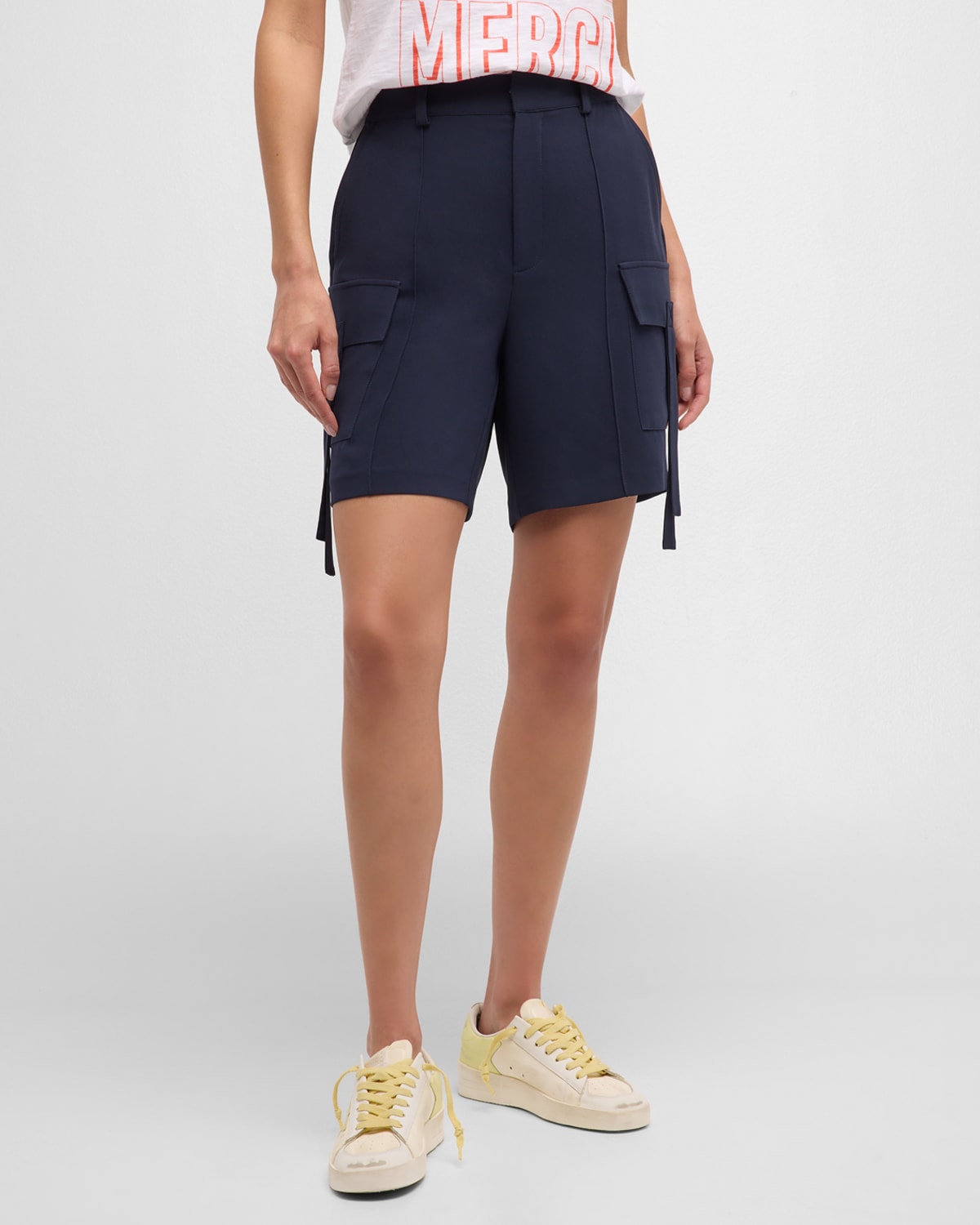 Shop Cinq À Sept Odilia Relaxed Crepe Cargo Shorts In Navy