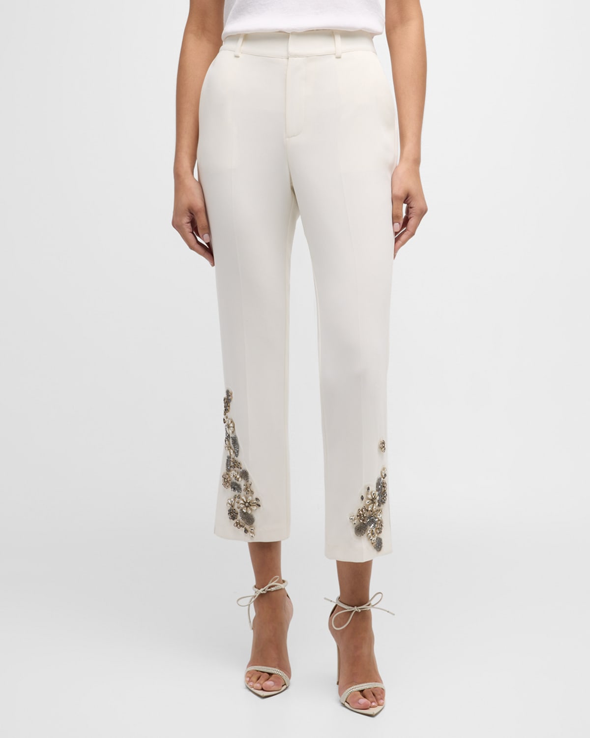Cinq À Sept Kerry Diamond Daisies Cropped Pants In Ivory Smoke