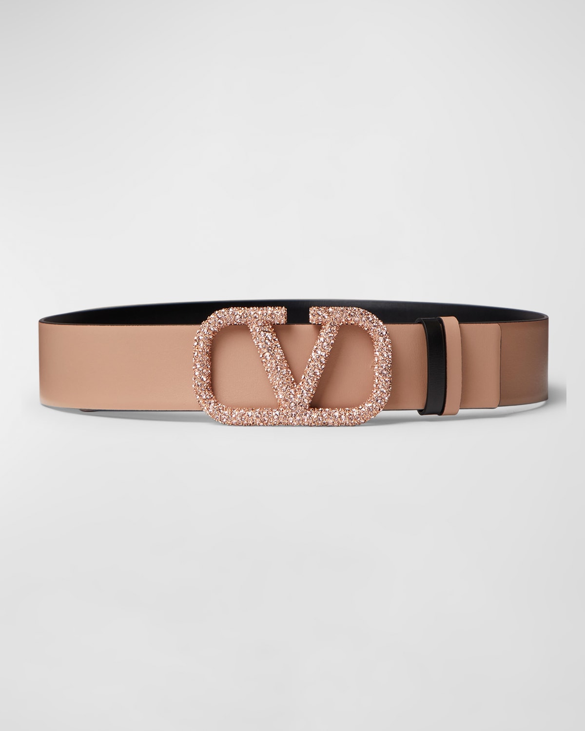 V-Logo Signature Reversible Crystal & Leather Belt