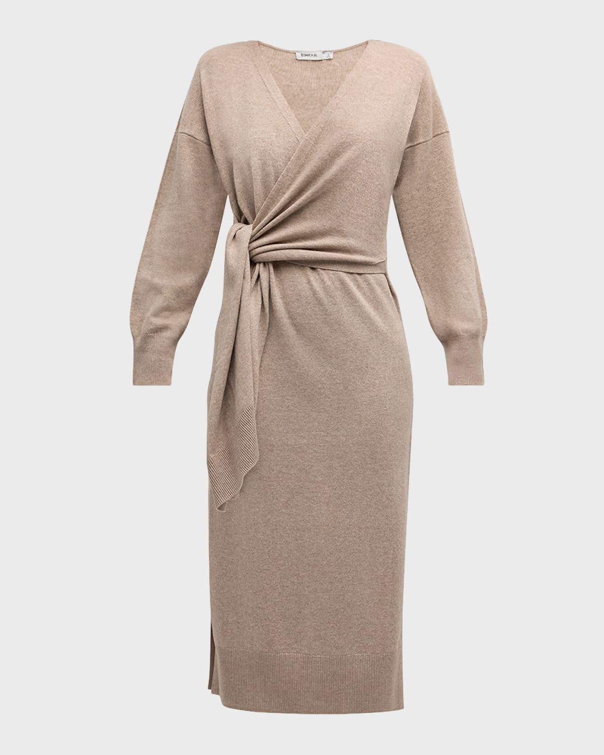 Shop Simkhai Skyla Cotton Cashmere Midi Wrap Dress In Fawn