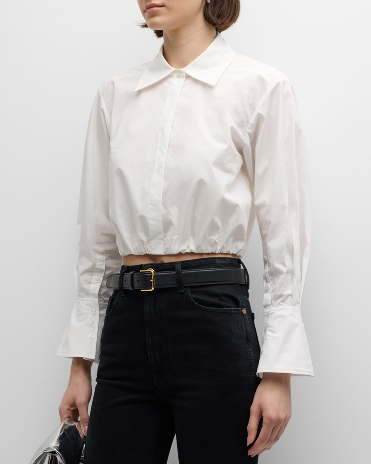 Shop Simkhai Blythe Cotton Poplin Button-front Crop Shirt In White