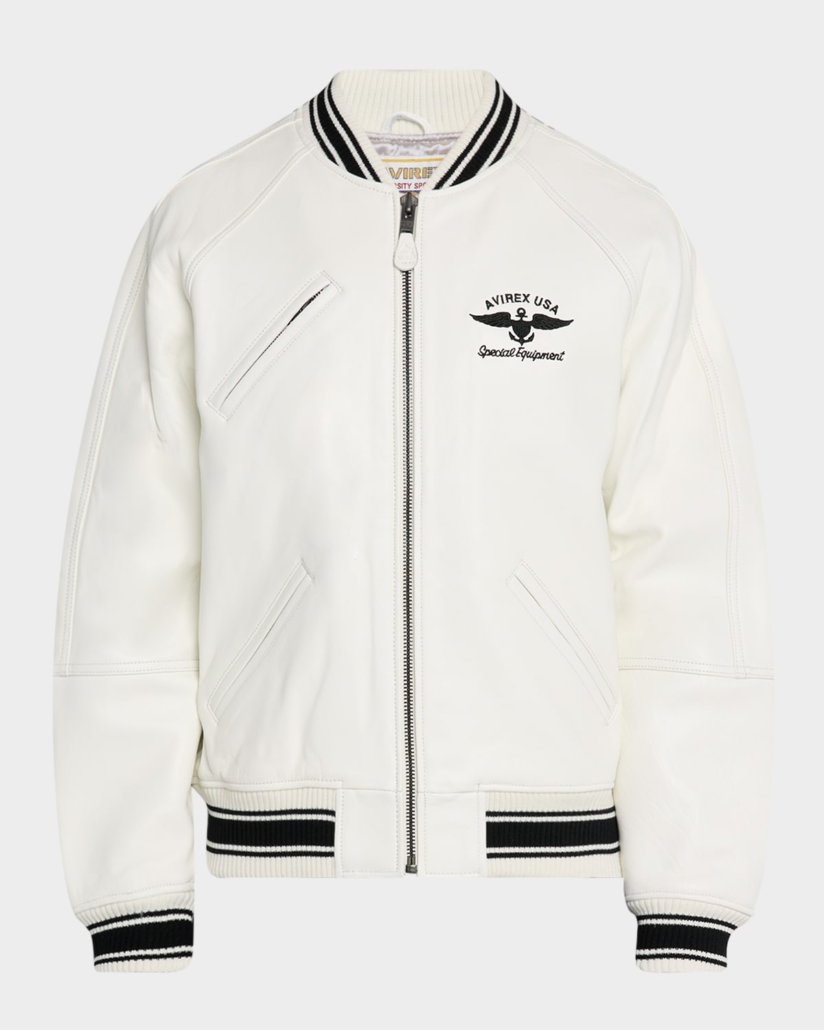 AVIREX Men's Stadium Embroidered Leather Varsity Jacket