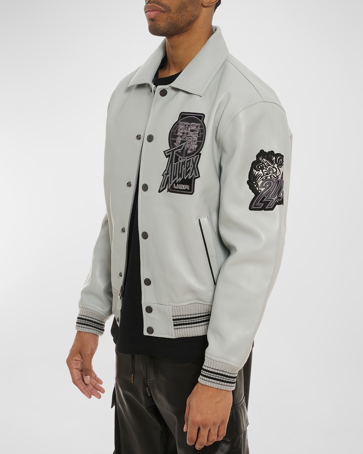 Shop Avirex Men's Limited Edition Twin Dragons Leather Jacket In Rolls Royce Grey