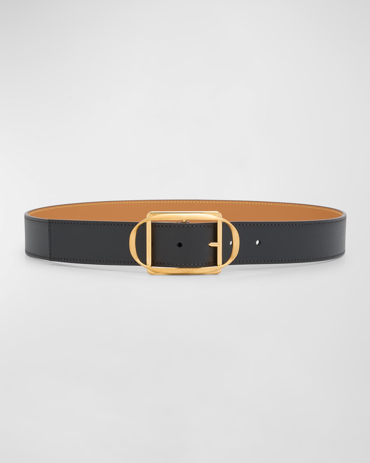 Shop Loewe Curved Buckle Leather Belt In Black Gold