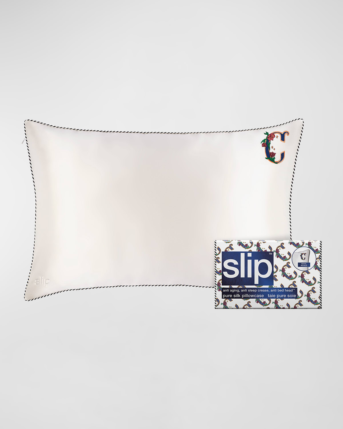 Slip Pure Silk Embroidered Queen Pillowcase In White C