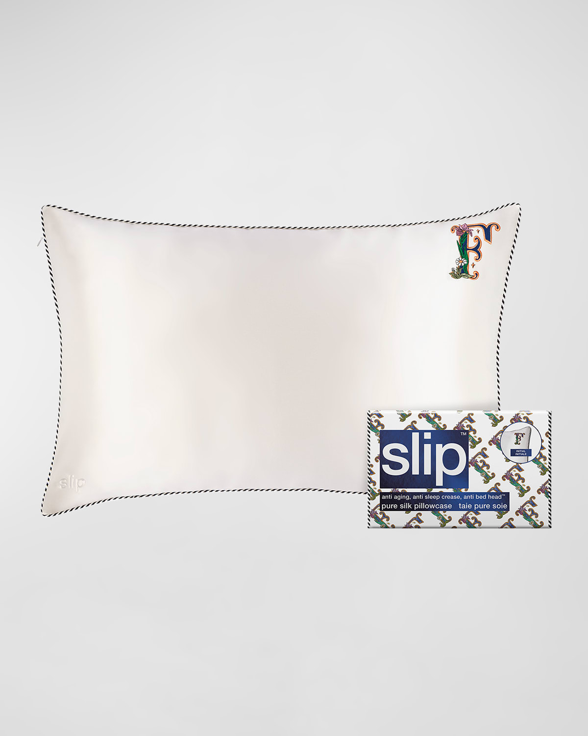 Slip Pure Silk Embroidered Queen Pillowcase In White F