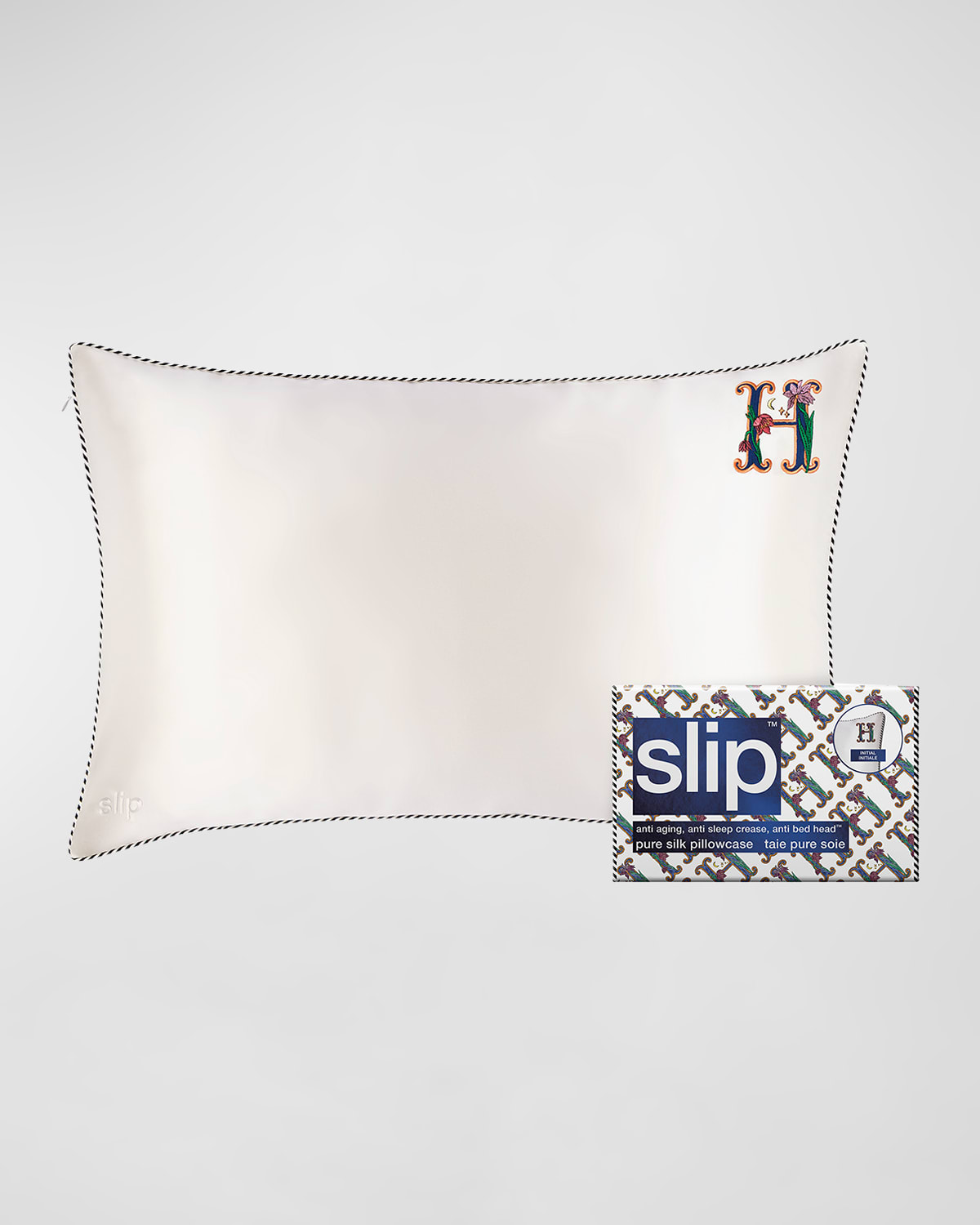 Slip Pure Silk Embroidered Queen Pillowcase In White H
