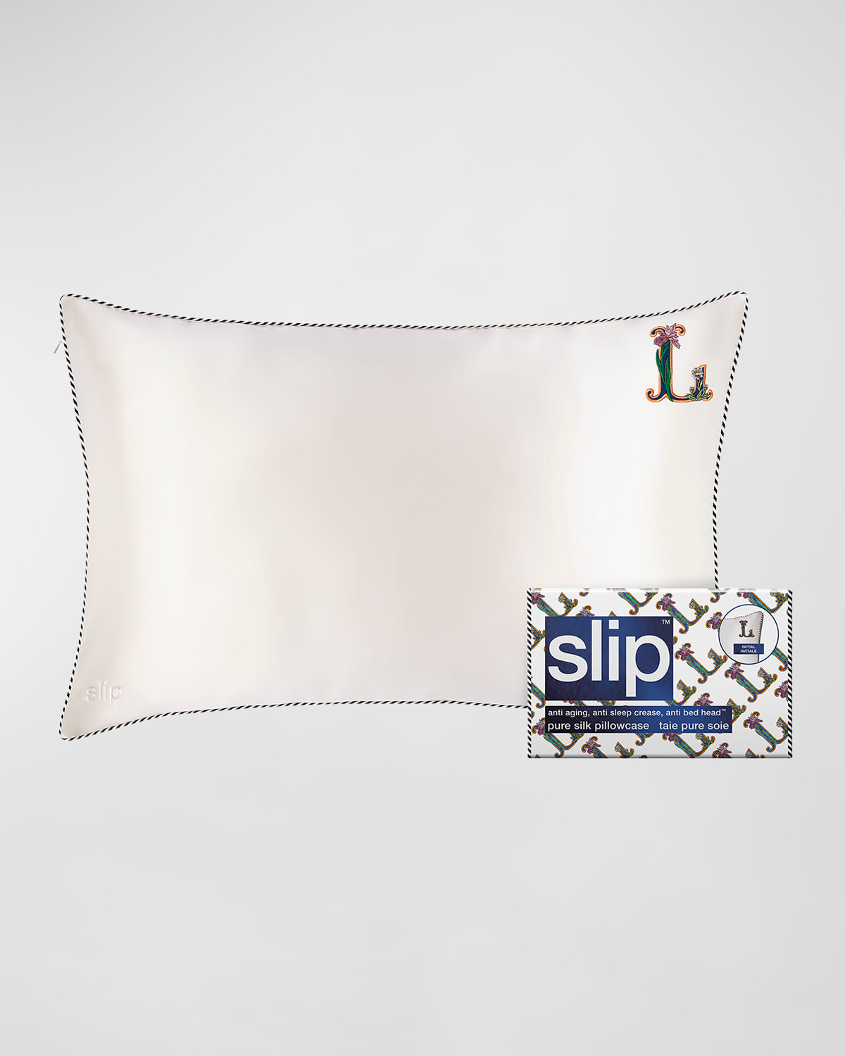 Slip Pure Silk Embroidered Queen Pillowcase In White L