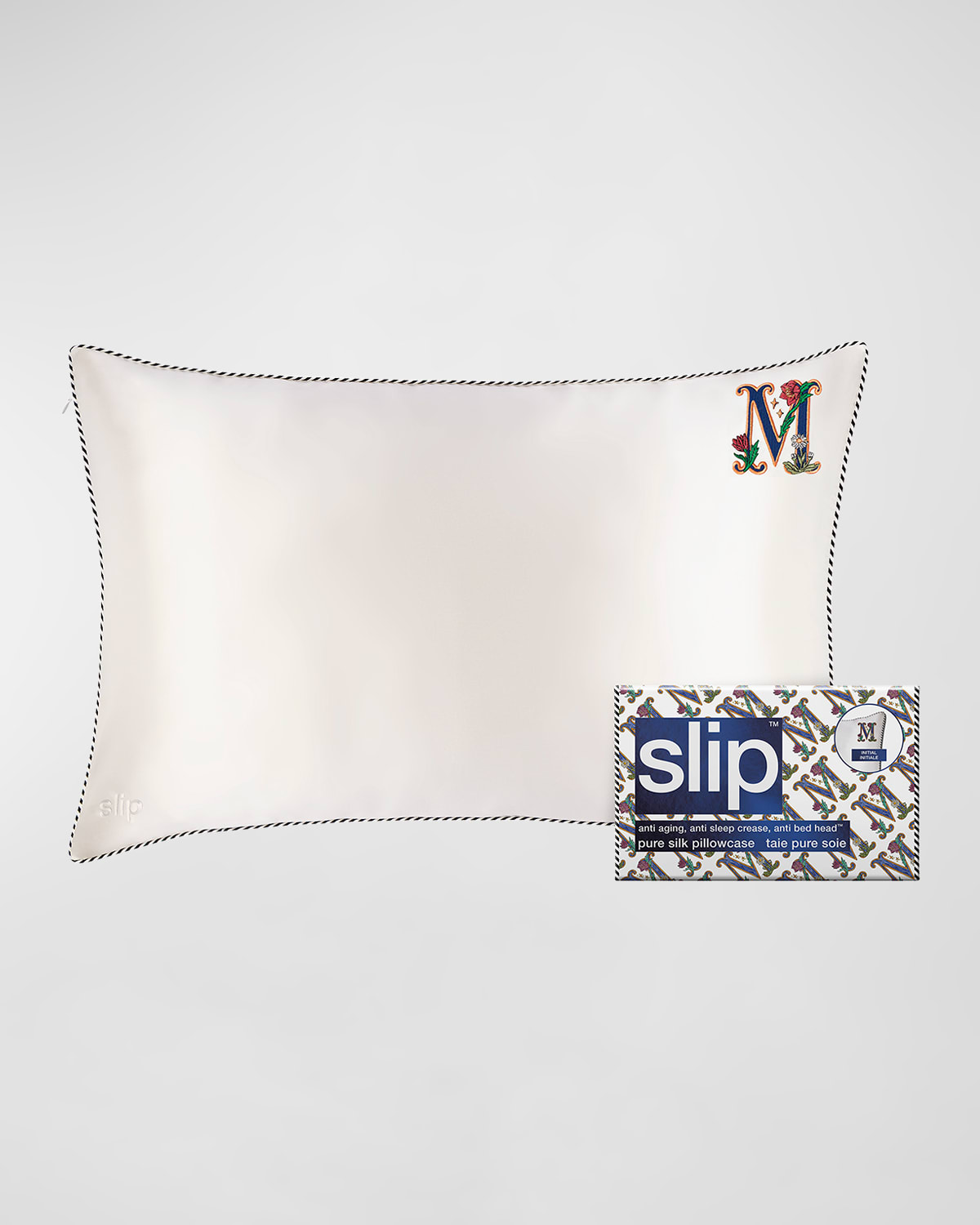 Slip Pure Silk Embroidered Queen Pillowcase In White M