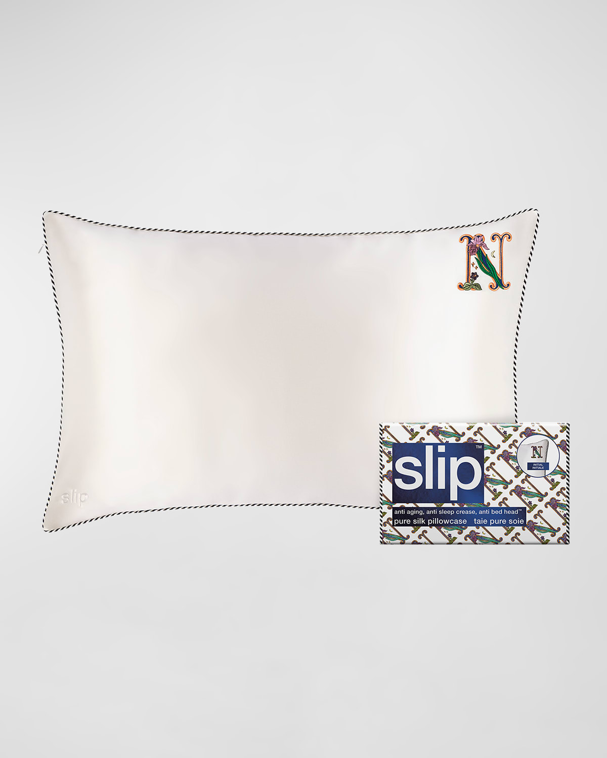 Slip Pure Silk Embroidered Queen Pillowcase In N