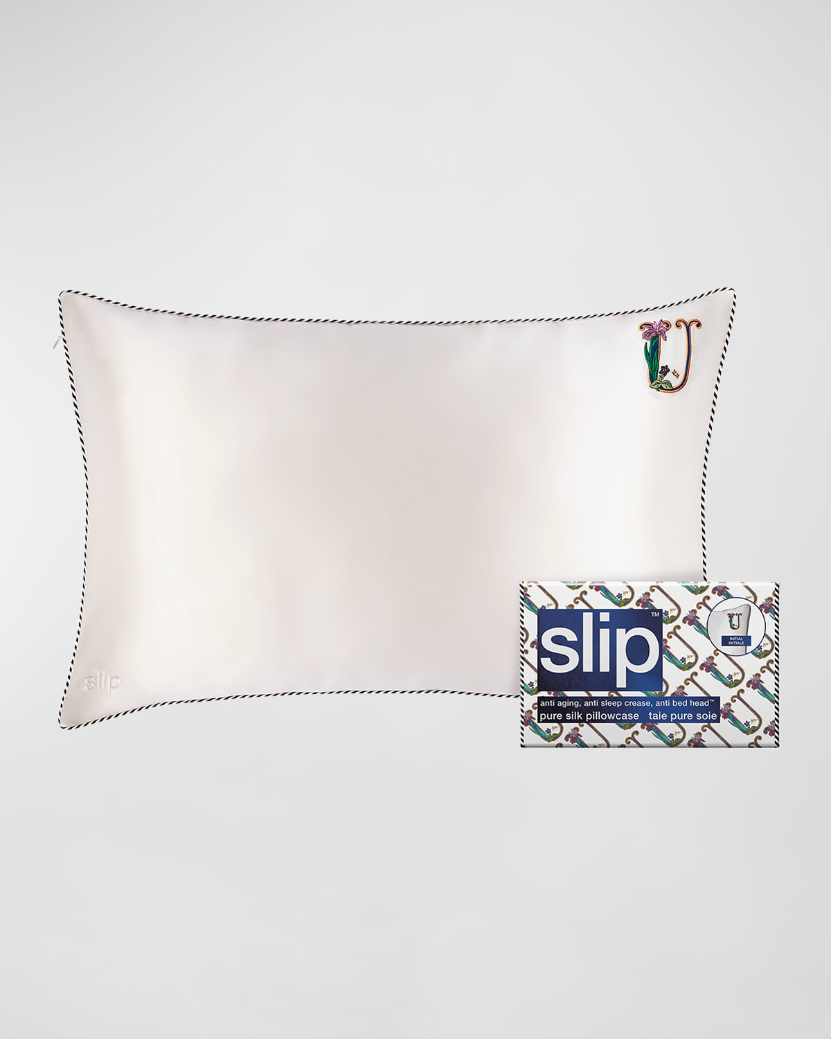 Slip Pure Silk Embroidered Queen Pillowcase In White U