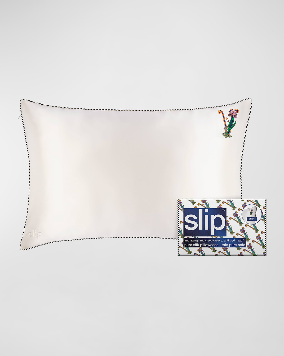 Slip Pure Silk Embroidered Queen Pillowcase In White V