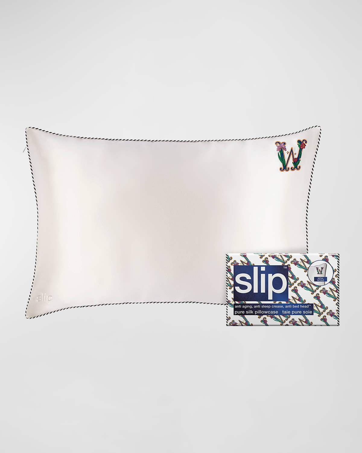 Slip Pure Silk Embroidered Queen Pillowcase In White