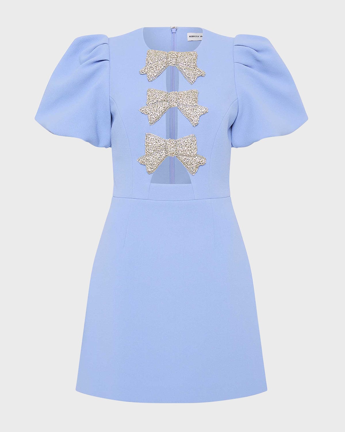 Shop Rebecca Vallance Juliana Cutout Crystal Bow Mini Dress In Blue