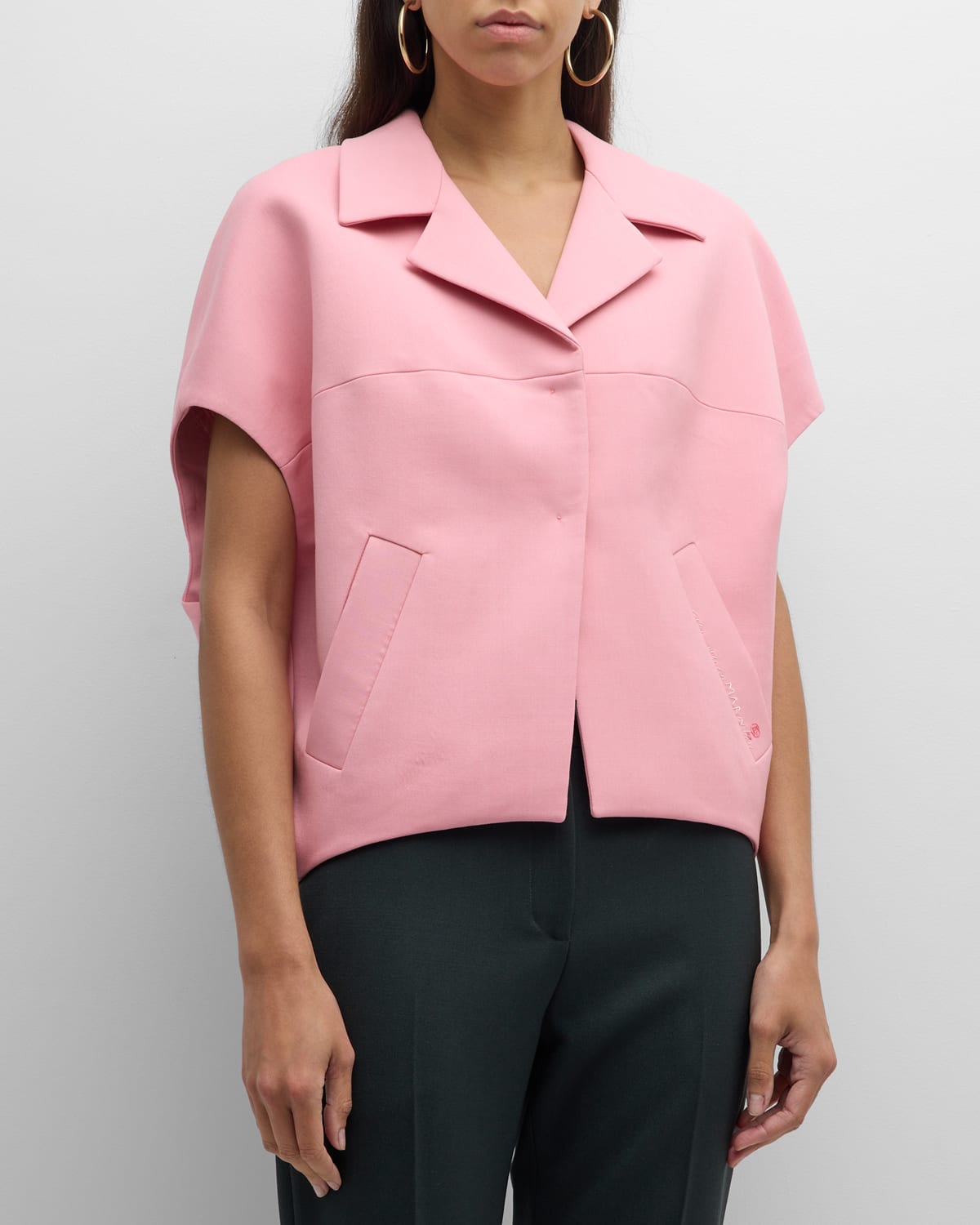 Shop Marni Stitched Short-sleeve Round Jacket In Pink