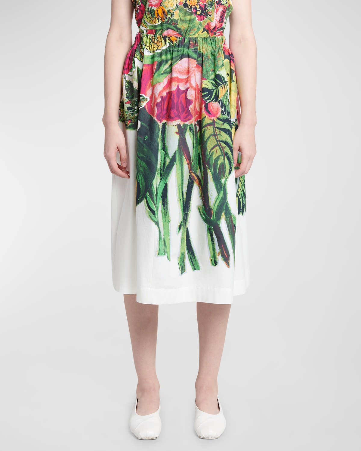 Shop Marni Bouquet-print A-line Midi Pull-on Skirt In Green