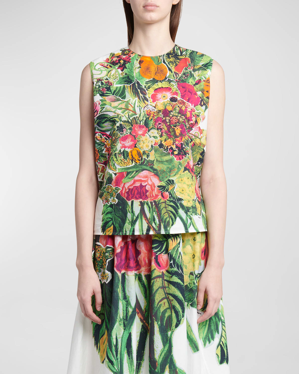 Shop Marni Floral Print Sleeveless Top In Green