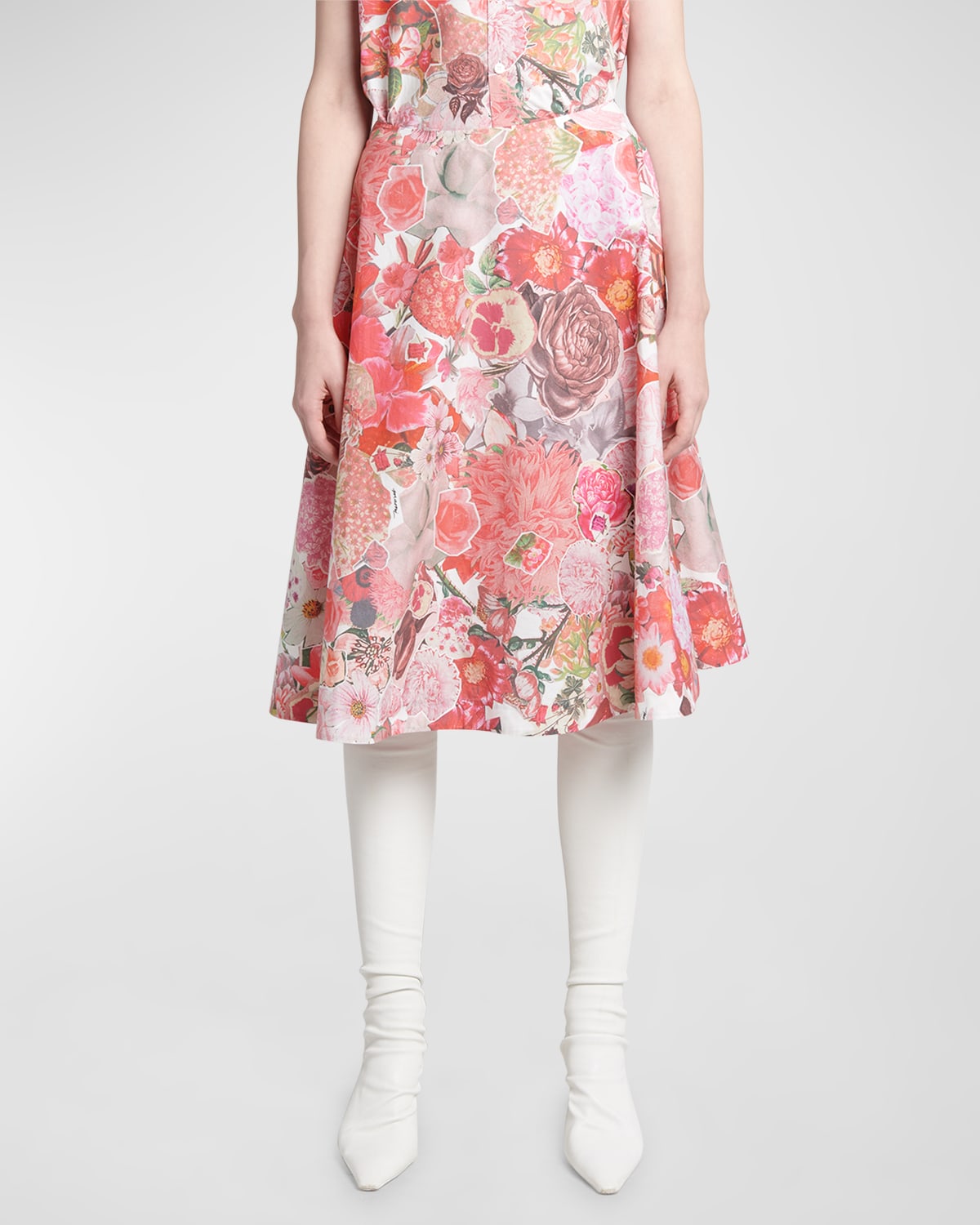 Shop Marni Floral-print A-line Midi Skirt In Pink