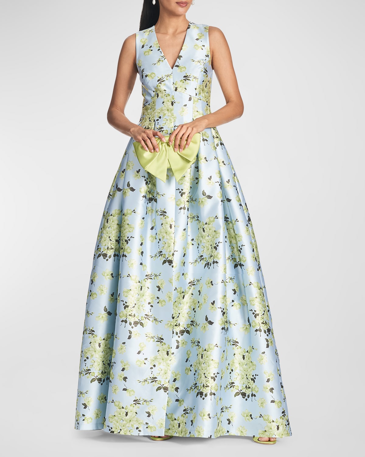 Shop Sachin & Babi Brooke Pleated Floral-print A-line Gown In Skycitfloral