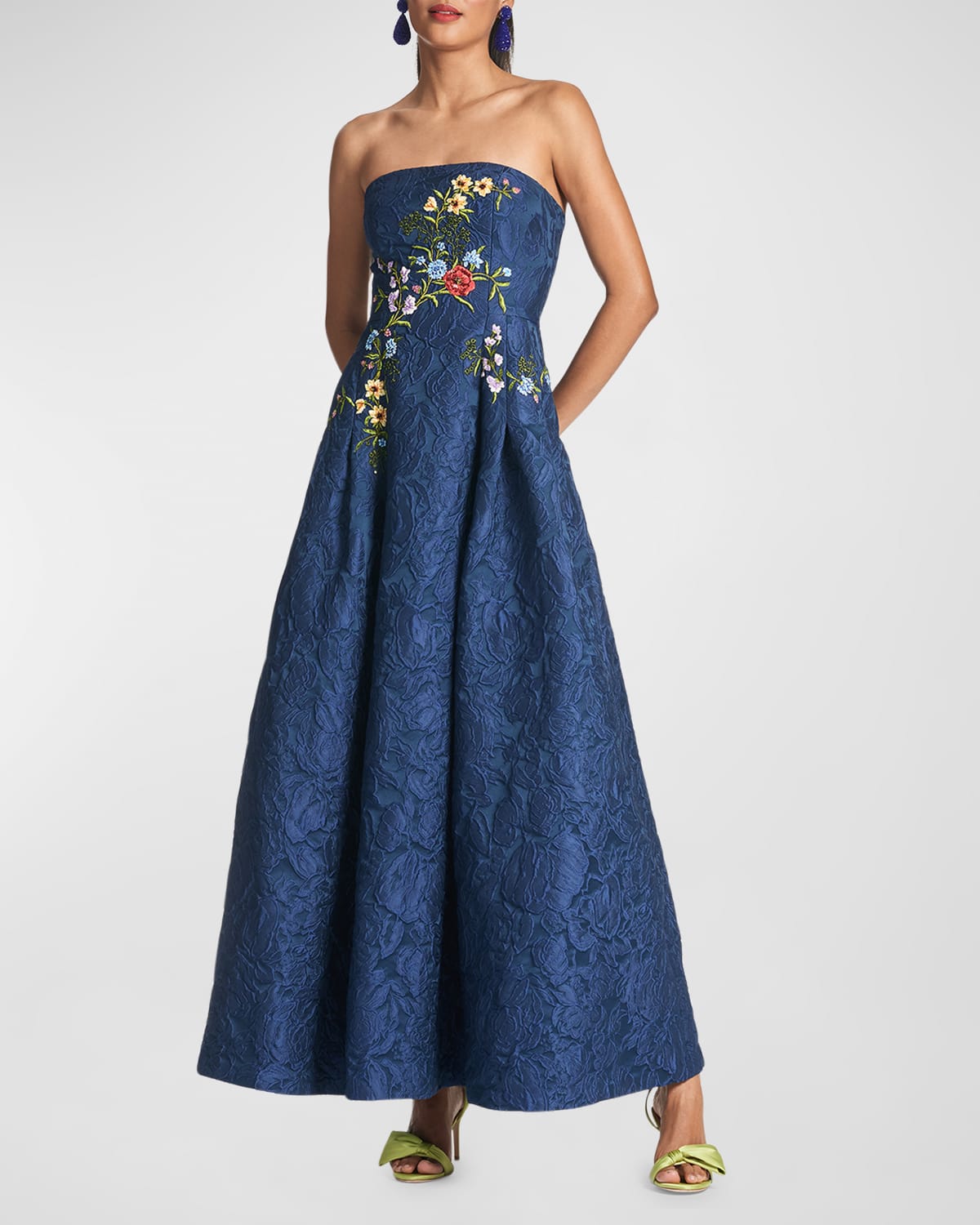 SACHIN & BABI BELLE STRAPLESS FLORAL-EMBROIDERED A-LINE GOWN