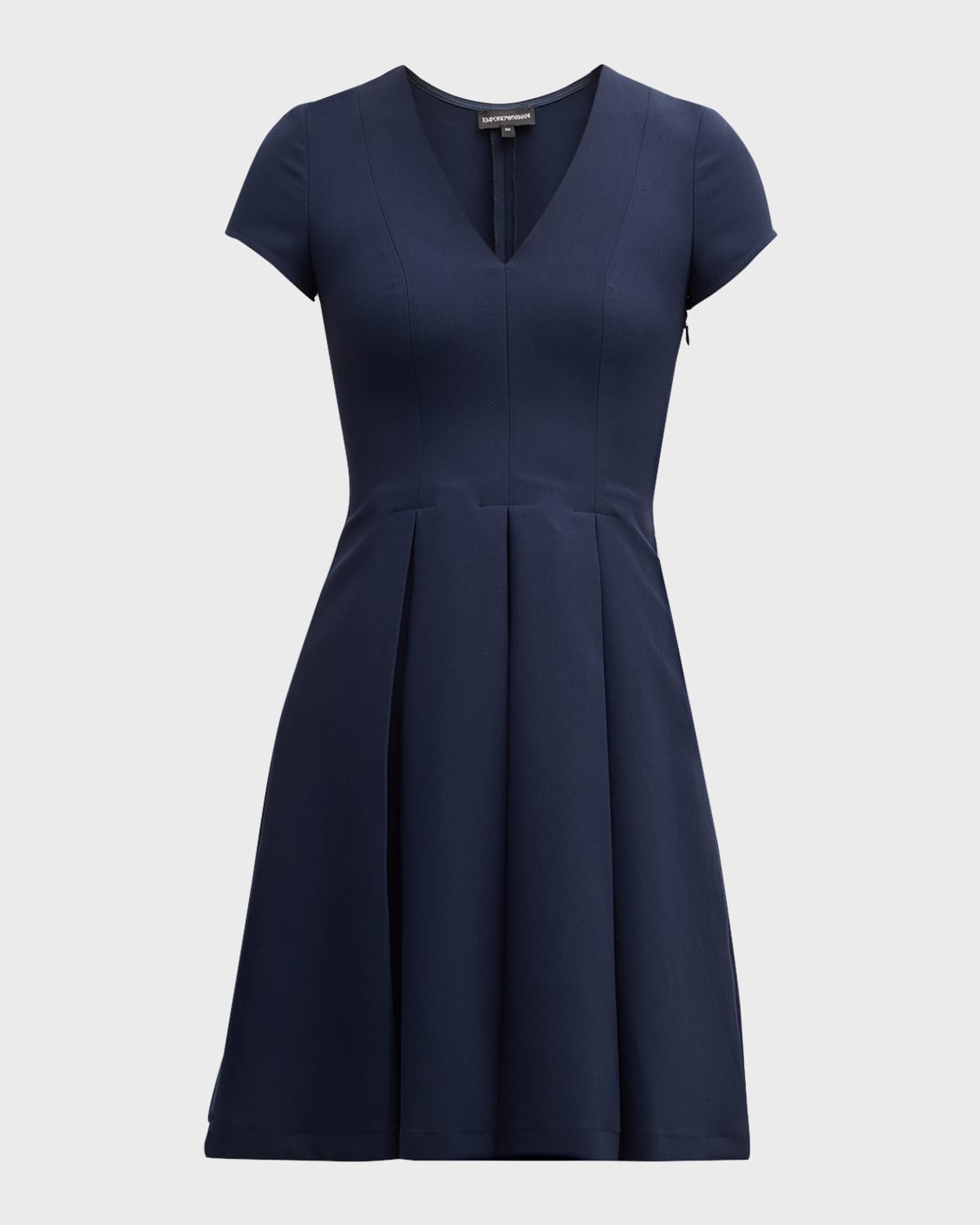 Emporio Armani Emma Pleated V-neck Mini Dress In Navy Blue