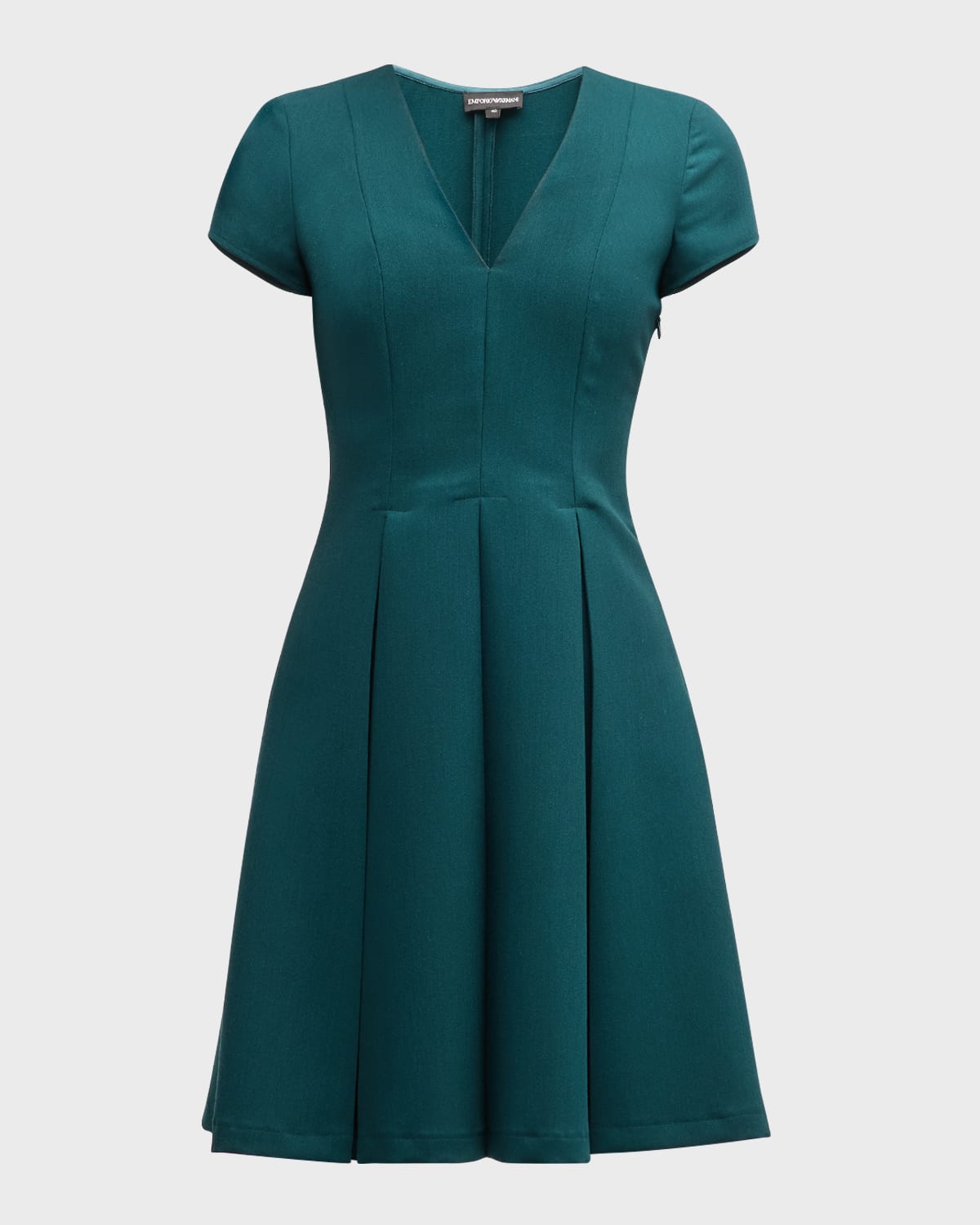 Emporio Armani Emma Pleated A-line Mini Dress In Pine Green