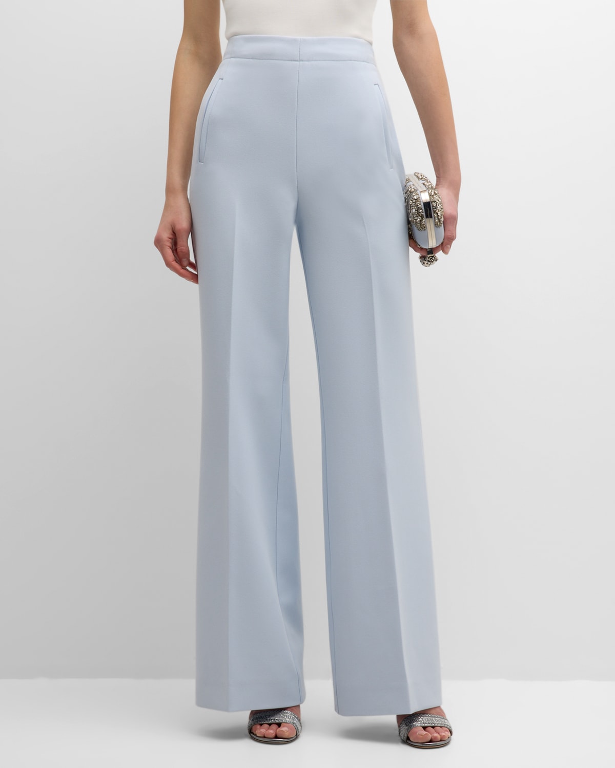 Shop Roland Mouret High-rise Straight-leg Crepe Trousers In Blue