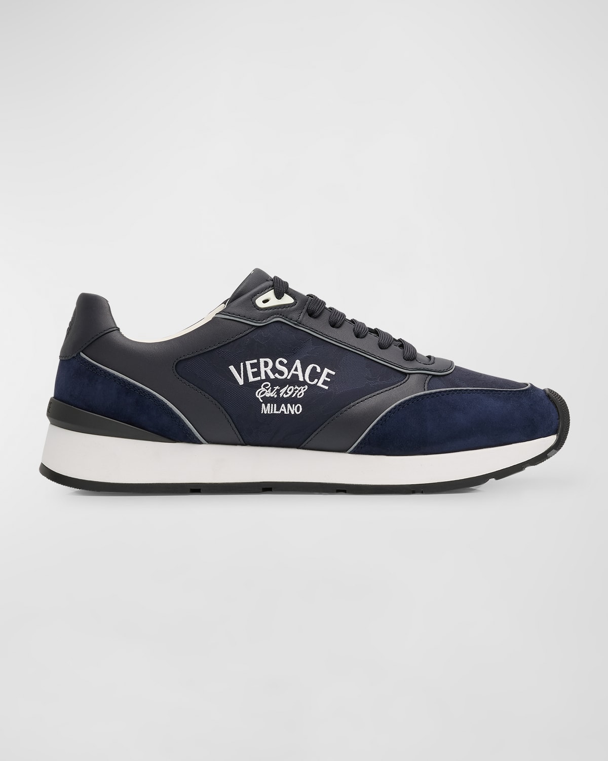 Shop Versace Men's Logo-embroidered Sneakers In Blue Navy