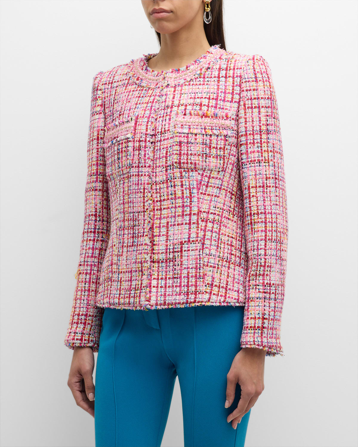 Shop Elie Tahari The Allie Fringe-trim Tweed Jacket In Allie Tweed