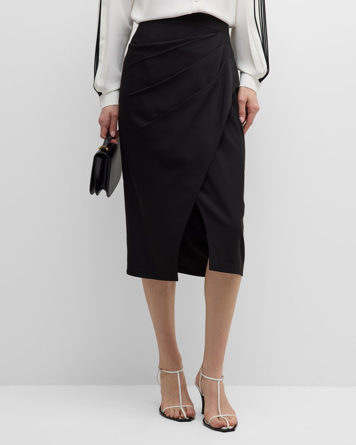 The Vivienne Pleated Faux-Wrap Midi Skirt