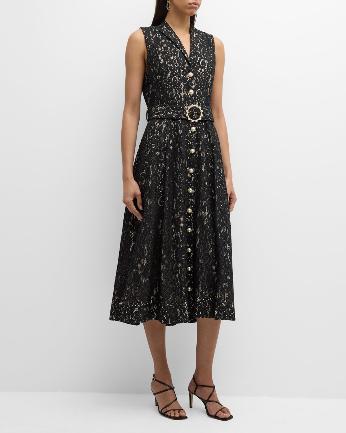 The Hailee Belted Floral Lace Midi Shirtdress