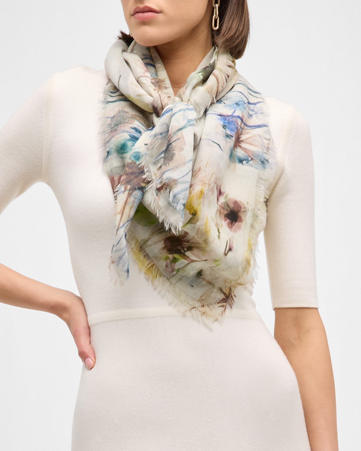 Alonpi Floral Wool Square Scarf In Multi