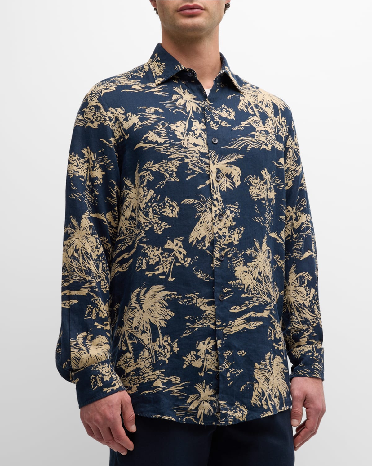 Shop Rodd & Gunn Men's Livingstone Palm-print Sport Shirt In Midnight Sand