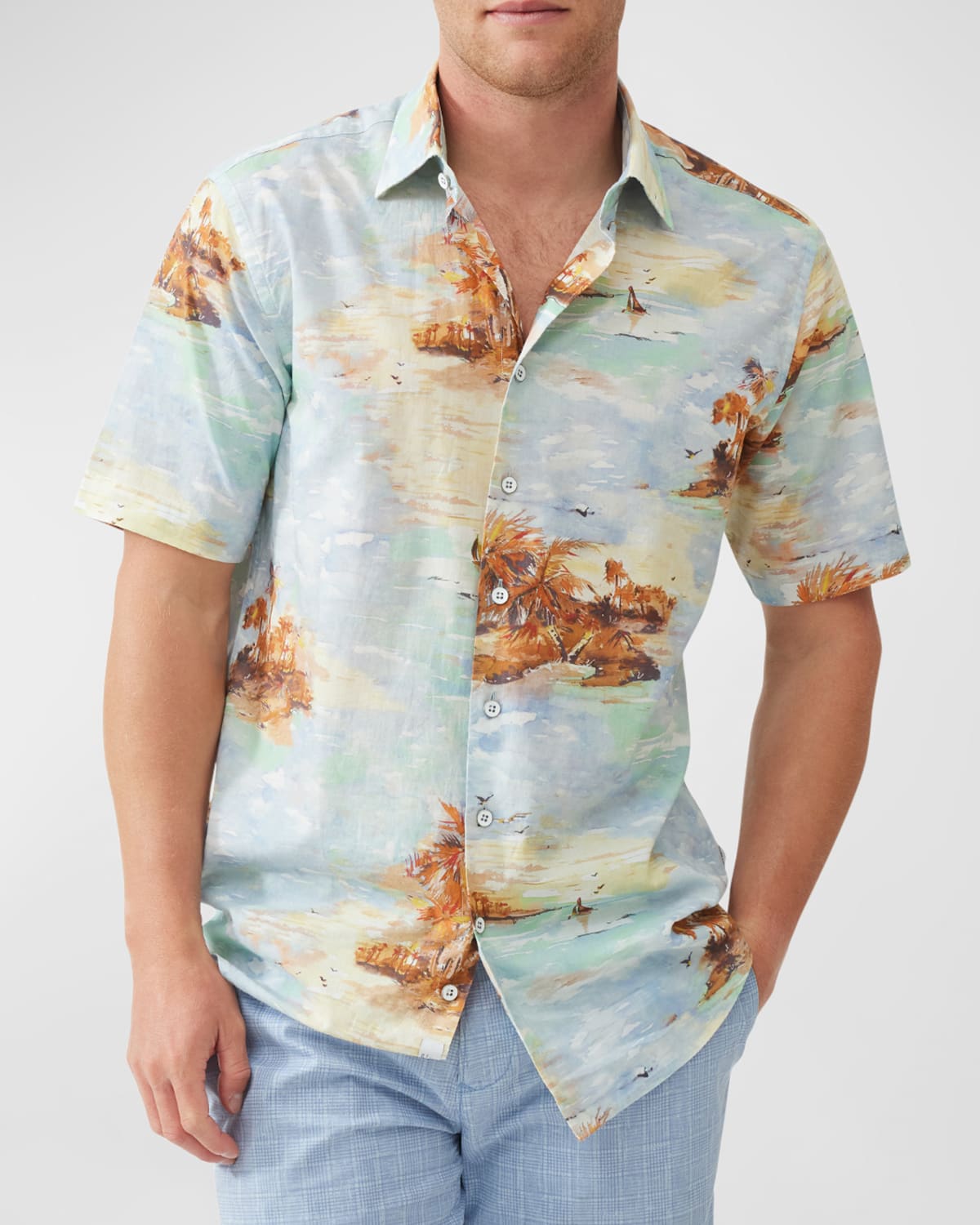 Shop Rodd & Gunn Men's Victoria Avenue Palm-print Short-sleeve Shirt In Ocean Breeze