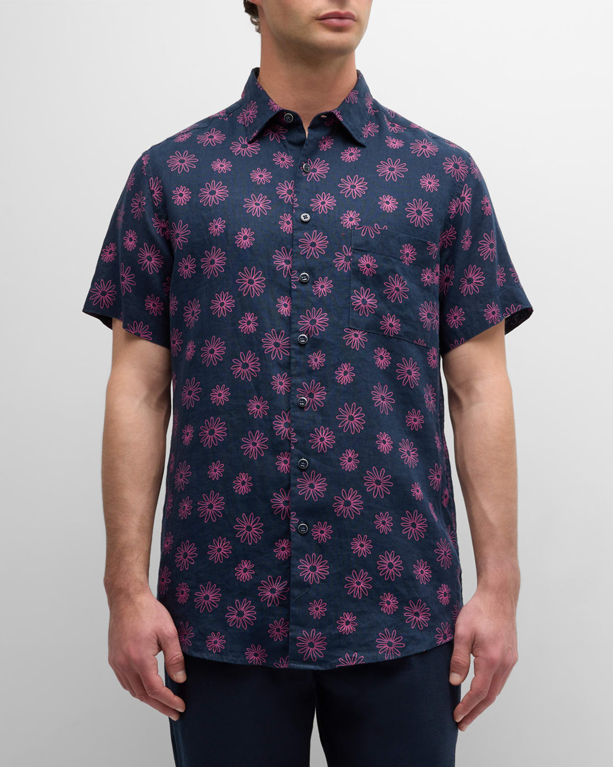 Shop Rodd & Gunn Men's Jacobs River Floral-print Short-sleeve Shirt In Navy
