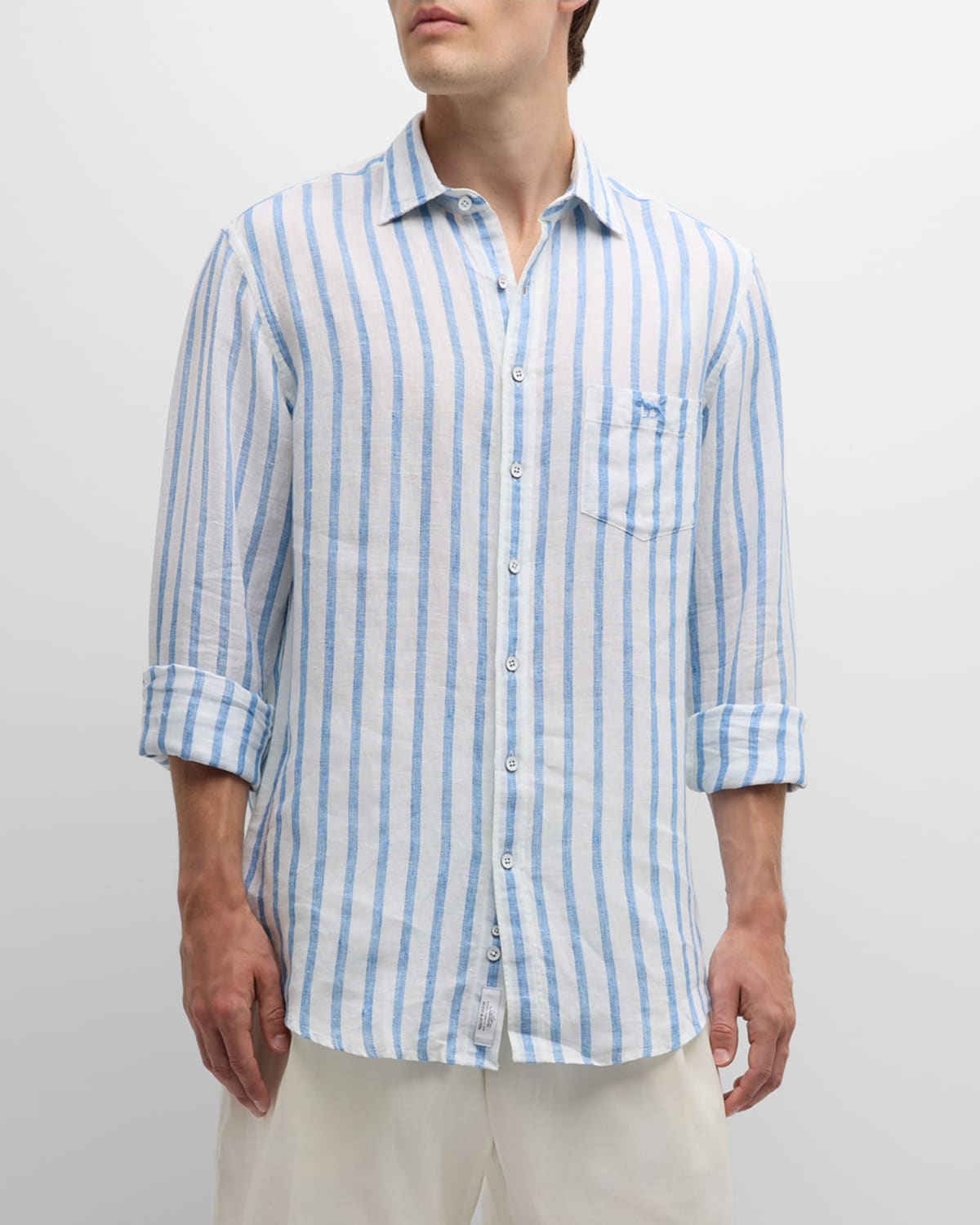 Men's Napier South Linen Stripe Casual Button-Down Shirt