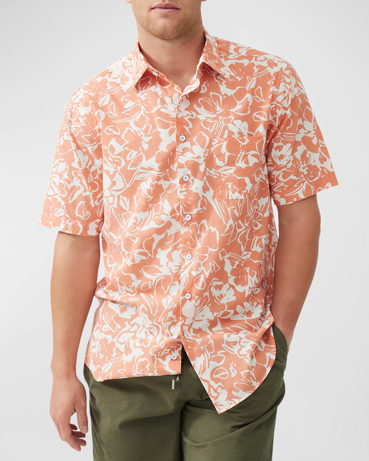 Shop Rodd & Gunn Men's Lanercost Abstract Tropical Sport Shirt In Mandarin