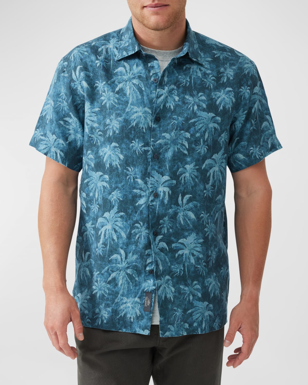 Shop Rodd & Gunn Men's Destiny Bay Linen Palm-print Short-sleeve Shirt In Teal