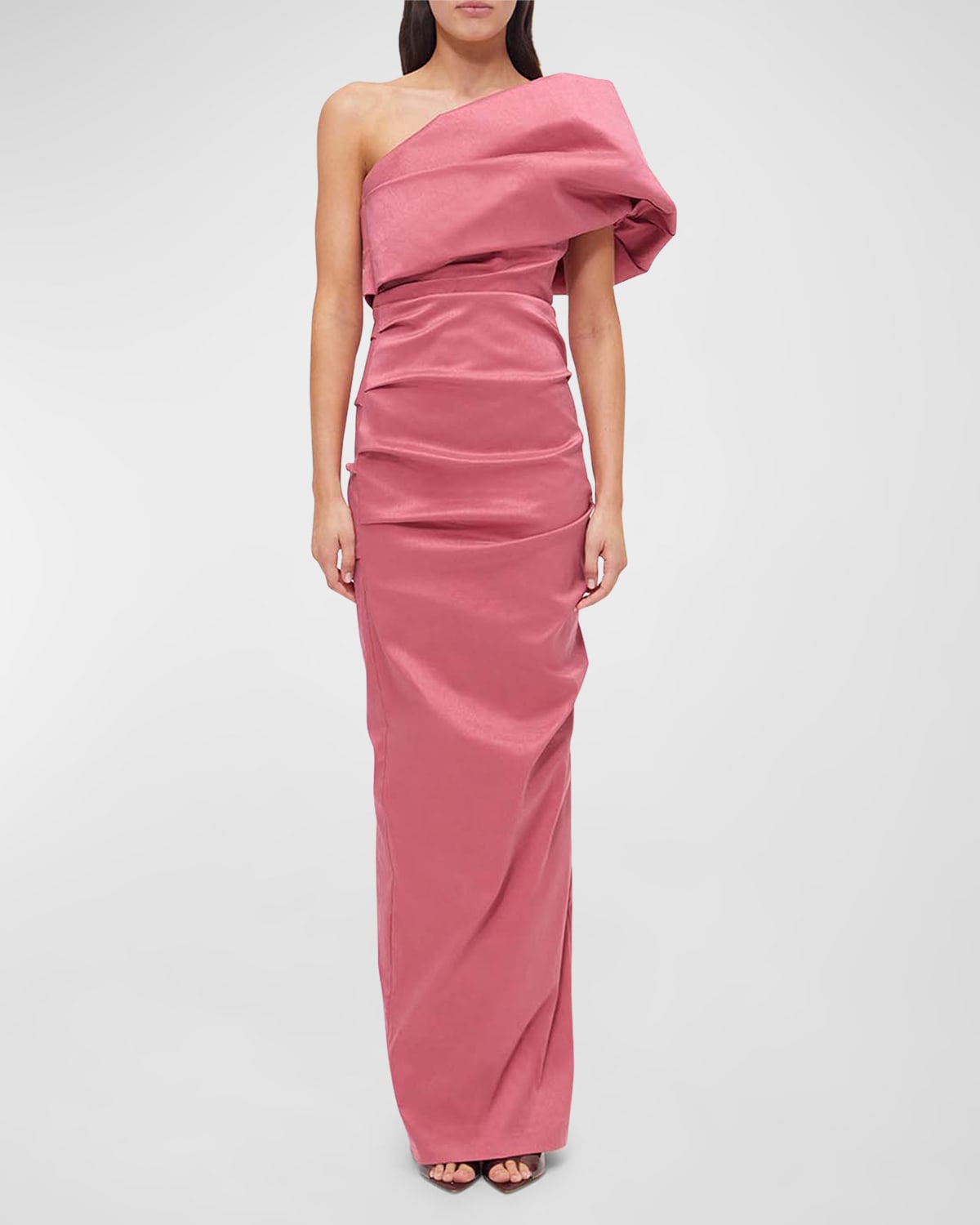 RACHEL GILBERT KAT DRAPED ONE-SHOULDER COLUMN GOWN