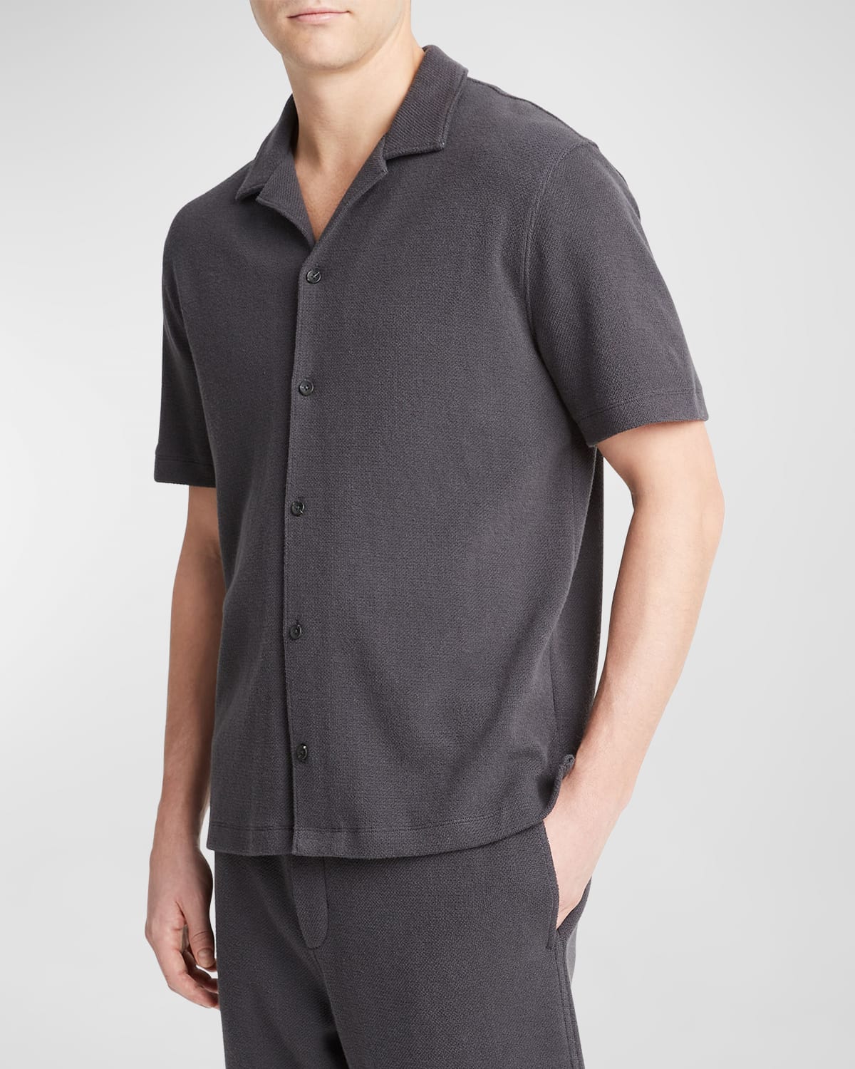 Shop Vince Men's Stretch Boucle Camp Shirt In Soft Black