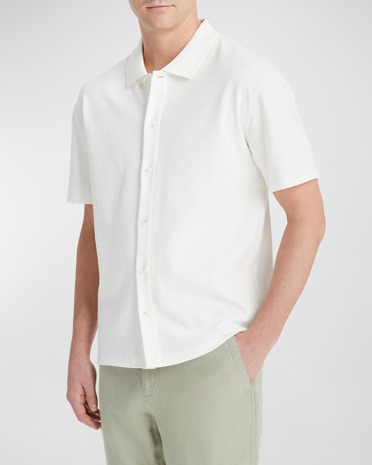 Shop Vince Men's Variegated Jacquard Short-sleeve Shirt In Off White